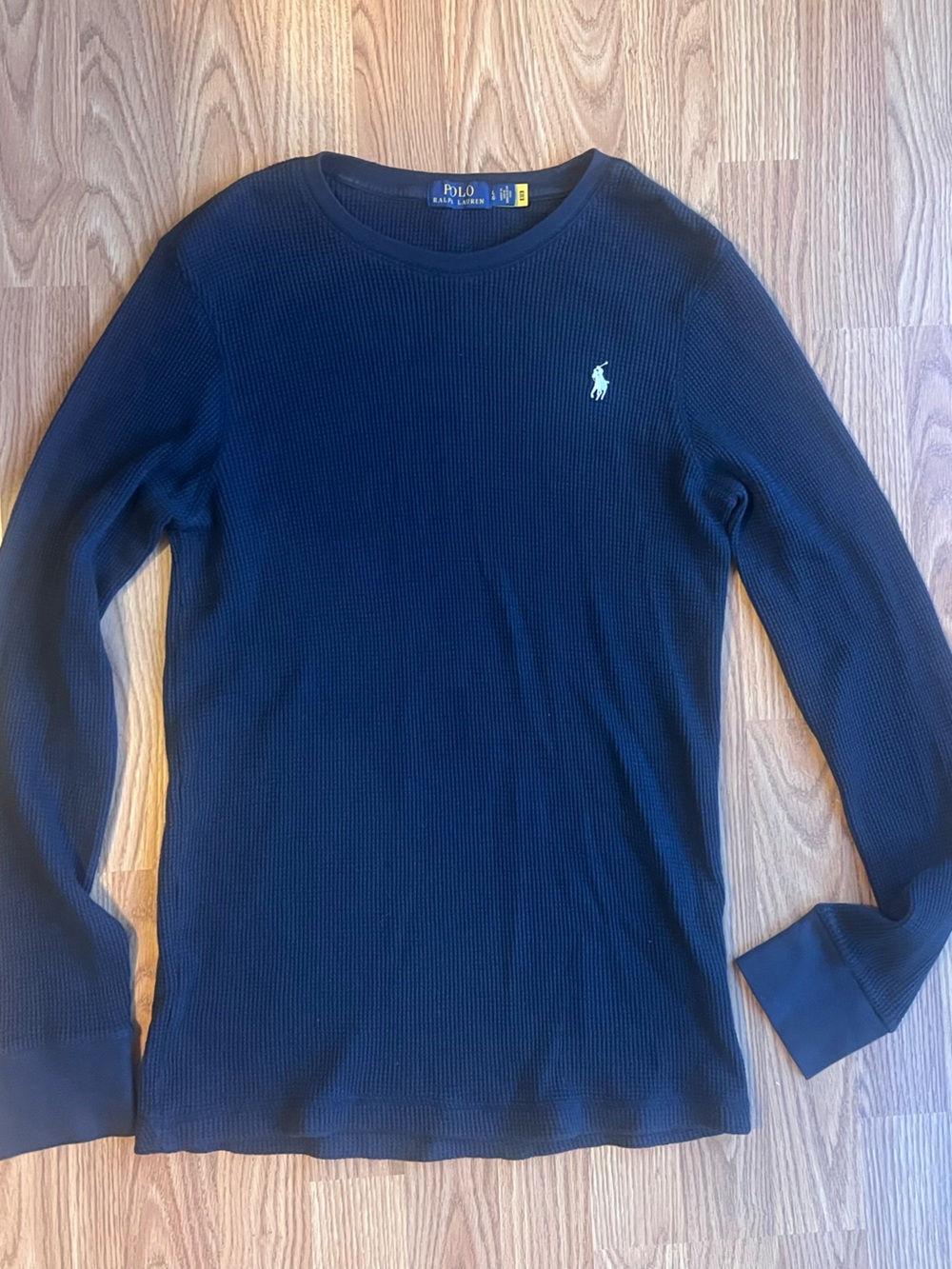 Ralph Lauren Navy Waffle-Knit Long Sleeve Crew Shirt
